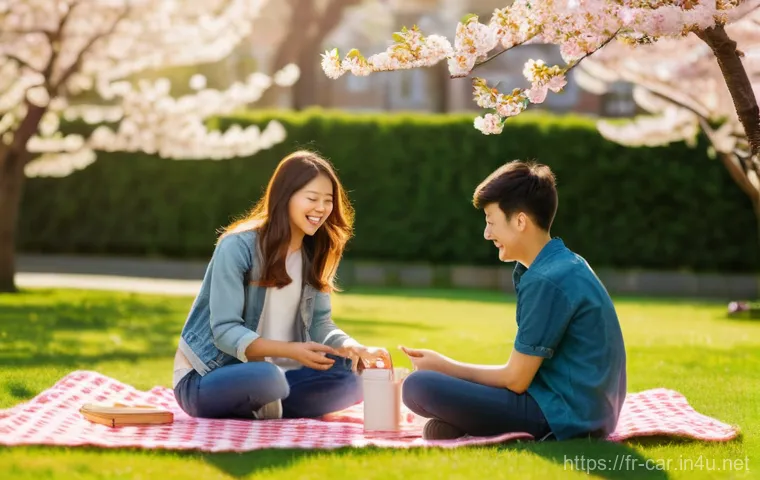 자동차정비사 자기소개서 작성 가이드 - **Prompt:** A vibrant, sun-drenched city park in late spring. Diverse groups of people, casually dre...