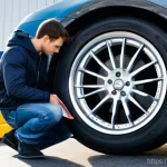 Home 18 자동차정비 실무에서 흔히 발생하는 고장 사례 - **Image Prompt: Proactive Tire and Brake Inspection**
"A well-lit, realistic photo of a young ad...