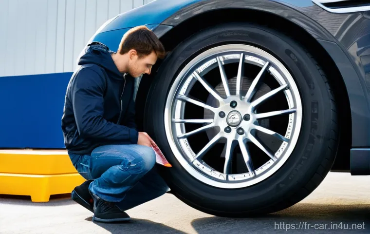 자동차정비 실무에서 흔히 발생하는 고장 사례 - **Image Prompt: Proactive Tire and Brake Inspection**
    "A well-lit, realistic photo of a young ad...