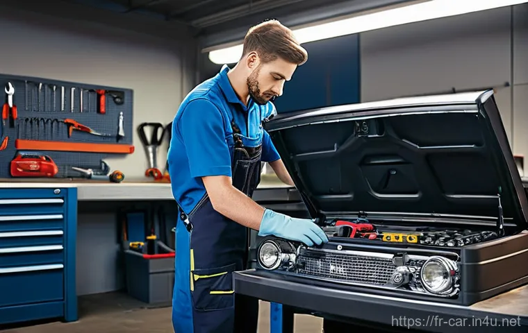 자동차정비 산업기사 자격증 실습 준비물 - **A Meticulous Automotive Technician's Organized Workbench**
A highly detailed, realistic image ...